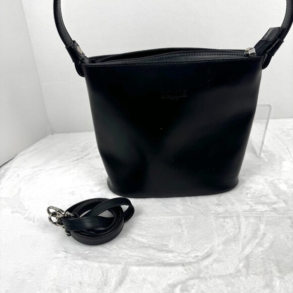 Lovie Paris Black Leather Small Shoulder Bag Purse Zip Closure Y2K Vintage Made - Picture 10 of 16